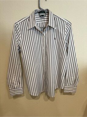 Lauren Ralph Lauren Women’s Blouse with Brown and White Stripes—Size PL